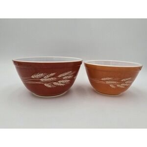Vintage Pyrex Mixing Bowls 401 & 402 Harvest Wheat Nesting